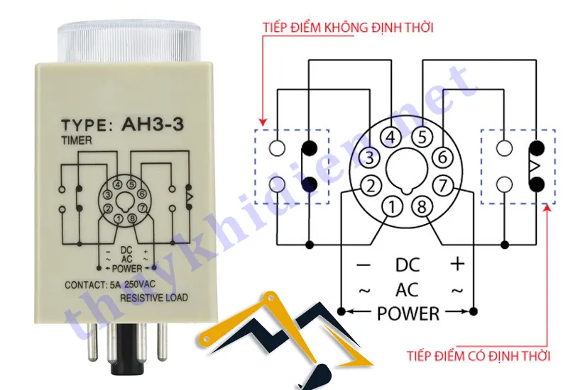 Cách đấu nối các chân của relay thời gian