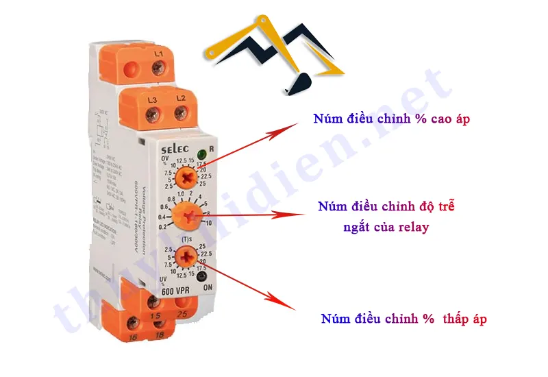 Các núm điều chỉnh relay bảo vệ điện áp