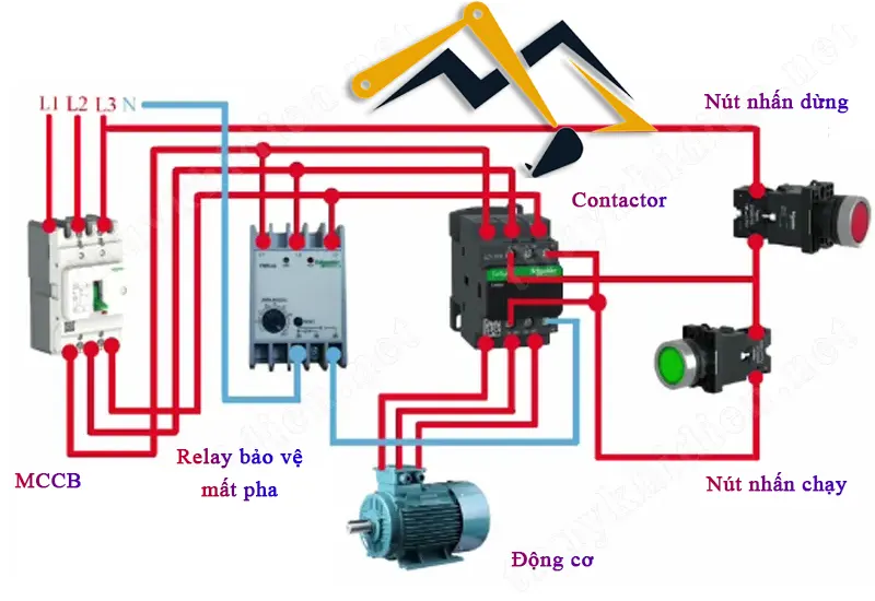 Sơ đồ đấu nối của relay bảo vệ mất pha 