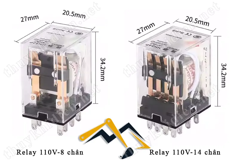 Thông số kích thước của relay 110V 